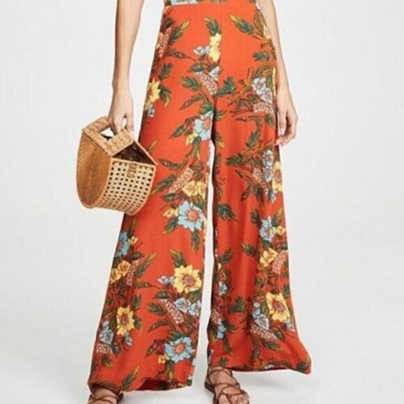 FREE People Blue Horizon floral orange pant - Picture 1 of 7